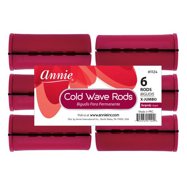 Annie Jumbo Cold Wave Rods with Rubber Band for Hair Curling and Perm Styling - Burgundy - Set of 3 Packs of 6 (18 Pieces)