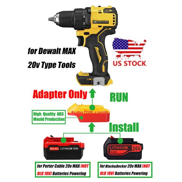 1 Adapter for Porter Cable, Black&Decker 20V MAX Battery To for DeWalt 20V Tools