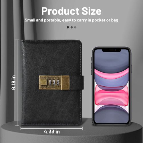 WEMATE Password Book with Lock, Password Book with Alphabetical Tabs 600+ Password Spaces, Password Logbook with Lock, Password Keeper for Computer 4.33 X 6.18 Inch Black