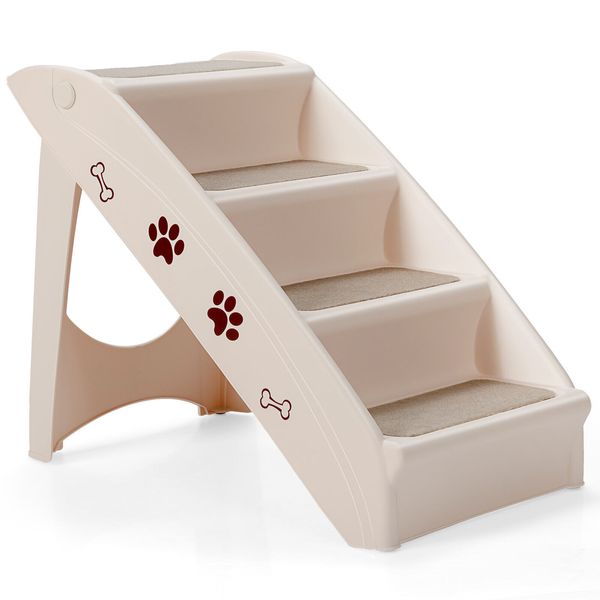 Petsjoy Folding Plastic Pet Stairs 4 Step Ladder for Small Dog & Cats Beige