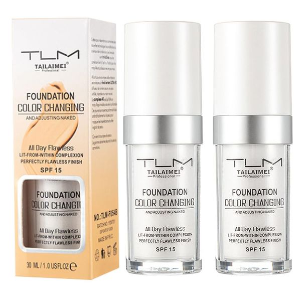 2PCS TLM Colour Changing Foundation - Flawless Coverage, Lightweight Formula, Adapts to Skin Tone, Hides Wrinkles & Lines, Hydrating & Long-Lasting, BB Cream Makeup Base Concealer Cover