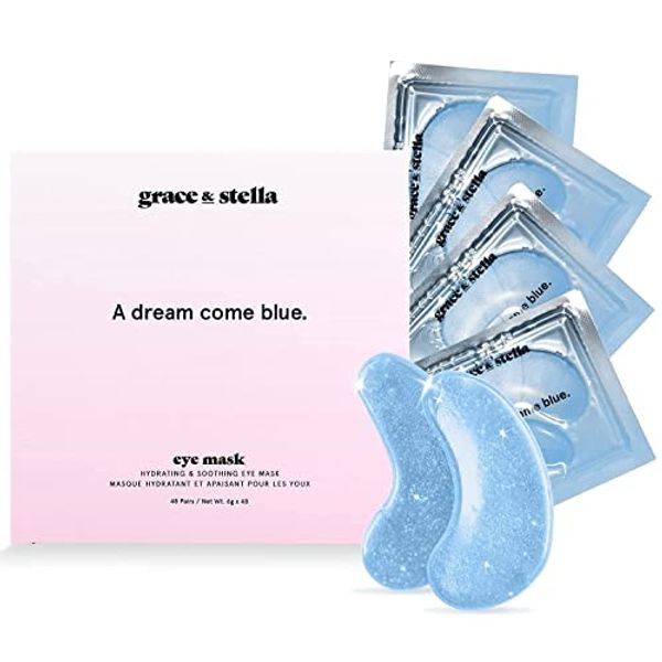 Under Eye Mask (Blue, 48 Pairs) Reduce Dark Circles, Puffy Eyes, Undereye Bags, Wrinkles - Gel Under Eye Patches, Vegan Cruelty-Free Self Care by grace and stella