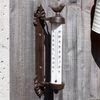 Cast Iron Bird Wall Thermometer Antique Brown Rustic Window Frame Garden Decor, 27.5cm Height