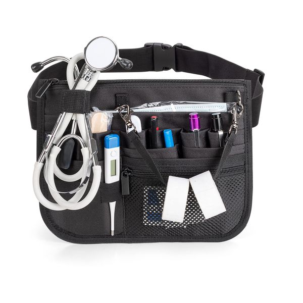 Damero Nurse Pouch Nurse Waist Bag with Holder for Tape, Stethoscope, Bandage Scissors, Black