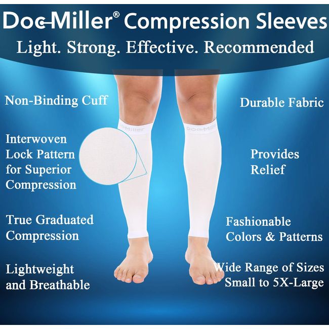 Calf Compression Sleeve 1 Pair Doc Miller 20-30 mmHg Varicose