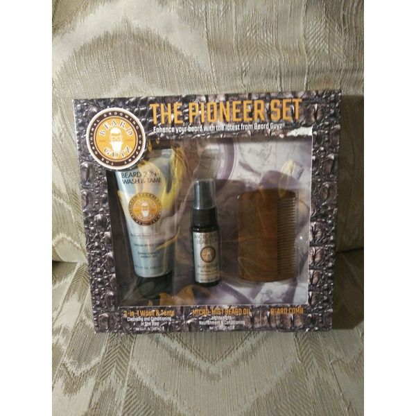 Beard Guyz The Pioneer Set Wash & Tame Oil & Comb Set New Damaged Box Made In US