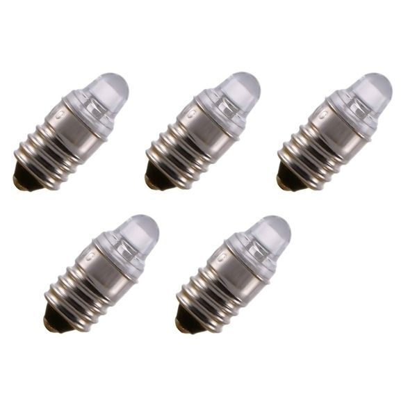 Sci-Supply Miniature LED Flashlight Bulbs, 3 Volt Mini Lamps, Cool White, E10 Small LED Bulbs, Pack of 5