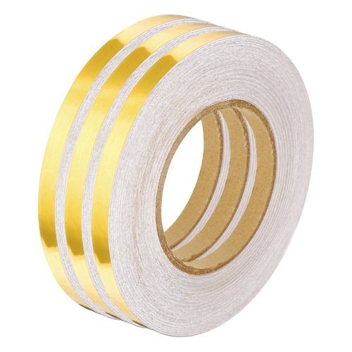 HARFINGTON 3pcs Floor Tiles Gold Foil Lines Metallic Mirror Tape 0.4" x164 Ft PVC Self Adhesive Decor Floor Wall Seam Sticker Waterproof Gap Sealing Tape for Kitchen Bathroom Cabinet