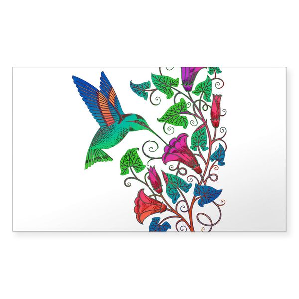 CafePress Rainbow Hummingbird On T Sticker (Rectangle 10 pk)