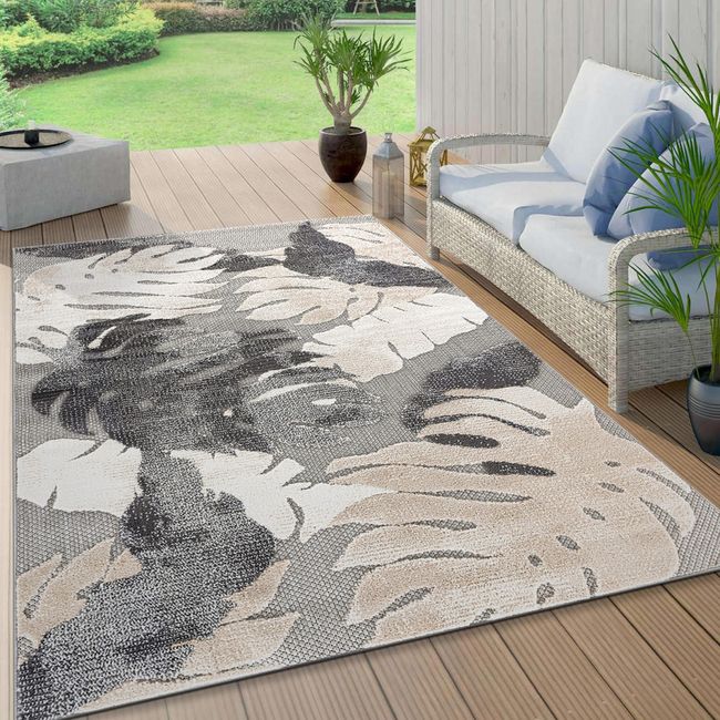 Rugshop Outdoor Rug 5x7 Arles Palm Floral Leaves Indoor Outdoor Carpet Gray Rugs