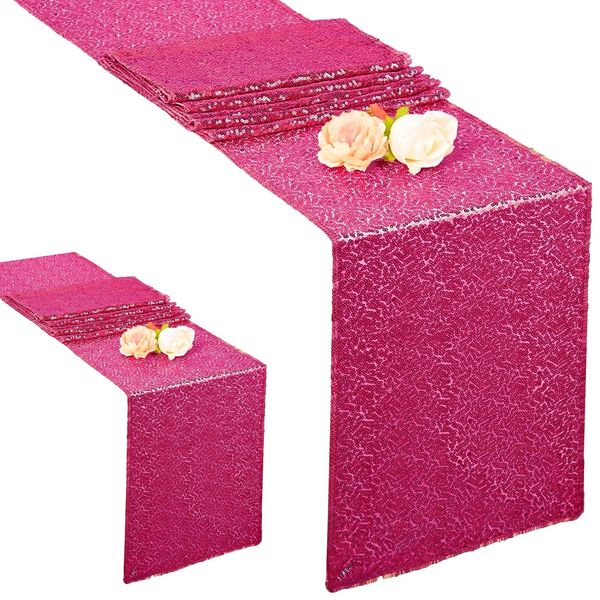 AMZLOKAE Sequin Table-Runner-Hot Pink-2Pack-Wedding Table Runner-12x72 Inch Fuchsia Table Runners for Decoration Rectangle Glitter Runner Home Party Baby Shower Long Table linens Cloth