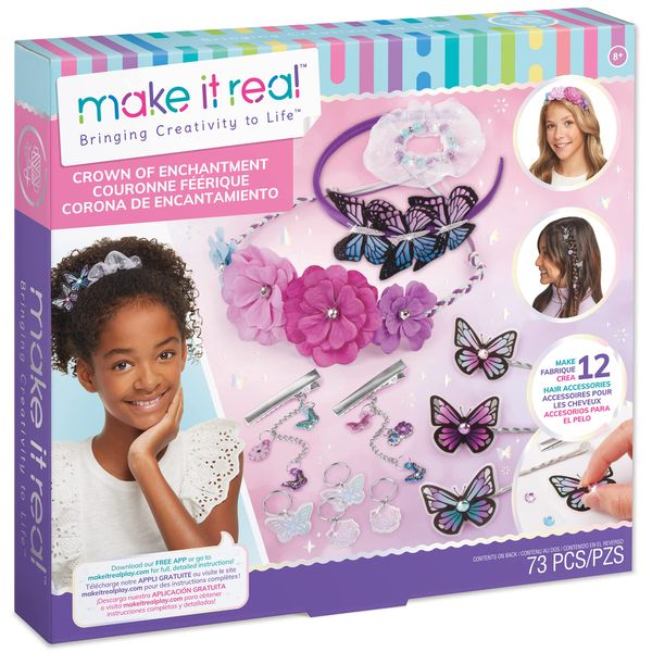 Make It Real: Crown of Enchantment - DIY Jewelry Kit, Create Up to 12 Eye-Catching Charm Hair Accessories, Butterflies, 73 Pieces, All-in- 1 DIY KIT, Tweens & Girls, Arts & Crafts, Kids Ages 8+