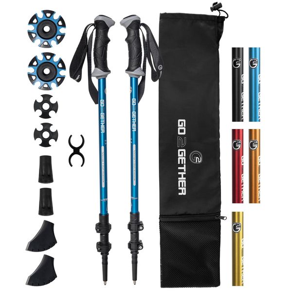 G2 Trekking Hiking Poles Telescopic/Aluminum Alloy/Comfort Handle/Auto-Adjustable Strap/Quick Flip Lock/Snow Baskets Attached (Pack of 2 Poles) (Capri Blue)