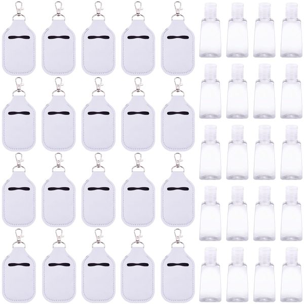 Duufin 40 Pieces Hand Sanitizer Holder Empty Travel Bottle Set Including 20 Pieces Hand Sanitizer Keychain Holders and 20 Pieces Reusable Flip Cap Travel Bottles for Hand Sanitizer, White