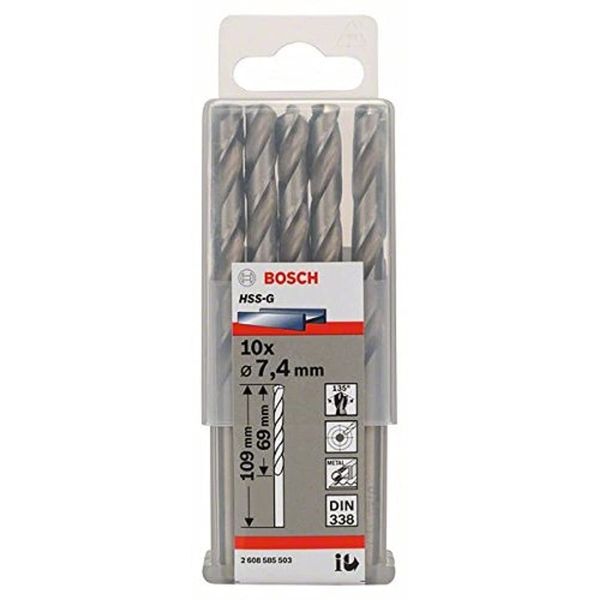 Bosch Professional 10x Metal drill bits HSS-G DIN 338 (for metal, Ø 7.4 x 69 x 109 mm, Accessory Drill Driver)