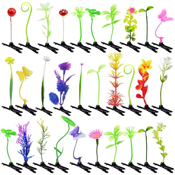 30 Pcs Bean Sprout Hair Clips, Tianhoudeger Mixed Style Plant Hairpins Flower Hair Clip Little Grass Barrette Mushroom Butterfly Headwear Hair Accessories for Women Girl School Home Party Christmas