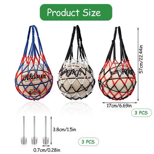 NCOALE Pack of 3 Ball Net Portable Sports Football Net Ball Bag for Football Volleyball Ball Net Basketball Bag Ball Net 1 Ball High Thickness Handles