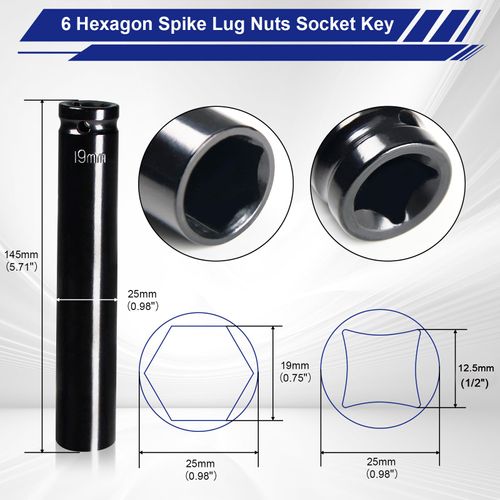 YUEARN Spike Lug Nuts Socket, Durable Socket with 19mm Hex, Universal Spiked Lug Nuts Socket Replacement Tool Compatible with M14x1.5,M14x2.0, 9/16-18,1/2-20,M12x1.5,M12x1.25 Spiked Lug Nut (1PCS) (1)