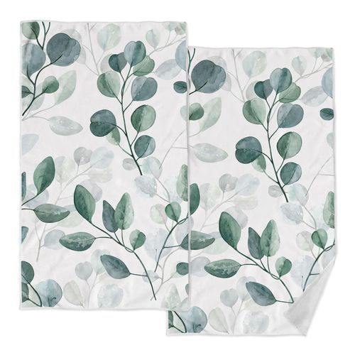 Accnicc 2 Pack Sage Green Eucalyptus Hand Towels for Bathroom Greenery White Botanical Leaves Decorative Dish Kitchen Towels 16x27 Inch Absorbent Soft Microfiber Plant Bath Towels Hotel Spa Decor