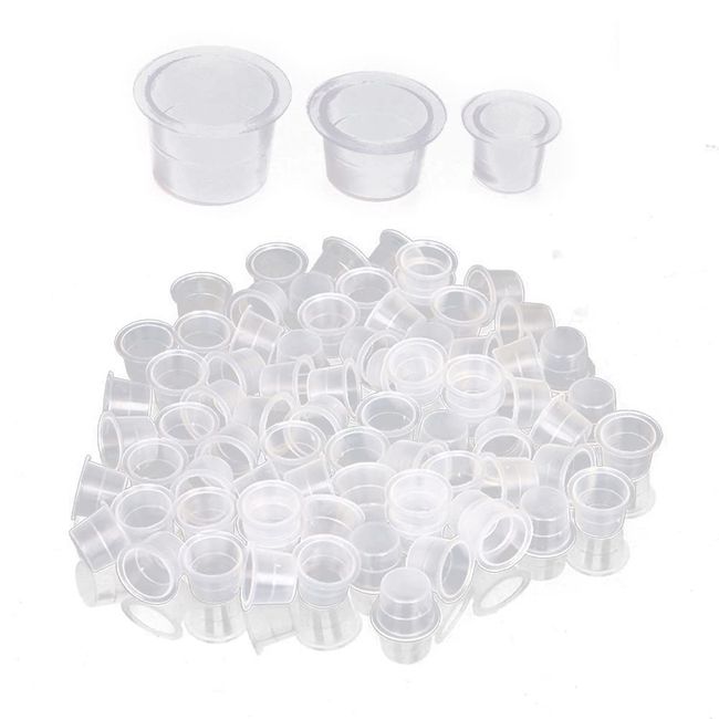 Duories 100 Stück 15mm Groß Tattoo Farbkappen Cups,Klar Tattoo Farbbehälter,Transparent Kunststoff Tattoo Ink Tinte Pigment Cups Tinten Tasse für Nadelspitze Grip Tattoo Supplis Tattoo Zubehör