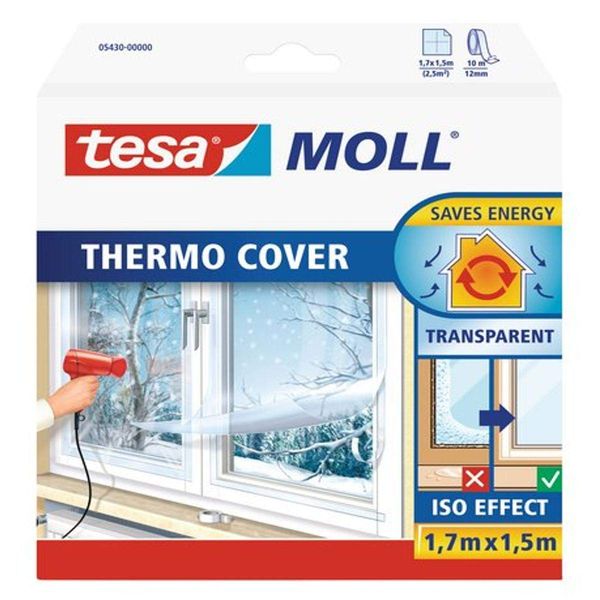 tesamoll Thermo Cover Window Insulating Film - Transparent Insulating Foil for Thermal Insulation of Windows - Includes Double Sided Tape for Easy Installation - 1.7 m x 1.5 m