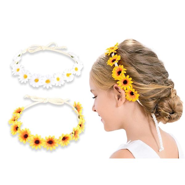 Daisy Flower Headband Crown Boho Flower Headband Floral Hair Wreath Boho Headpiece for Bridal Women Girls Hippie Wedding Party Beach Festival