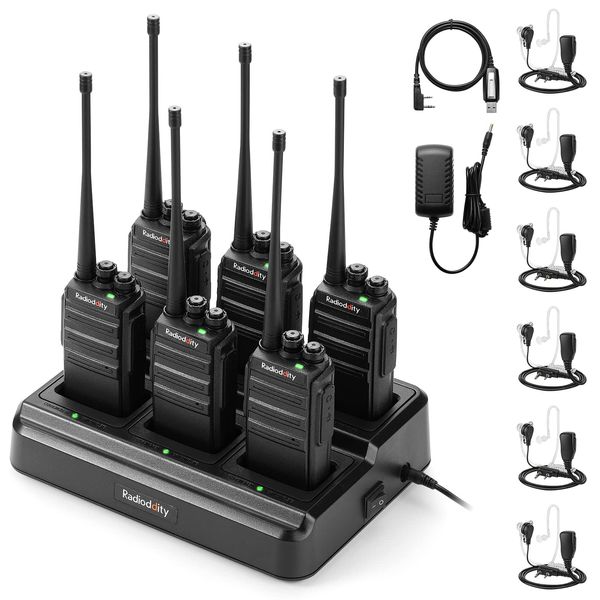 Radioddity GA-2S Long Range Walkie Talkies for Adults UHF Two Way Radio Rechargeable with Micro USB Charging + Air Acoustic Earpiece with Mic + Programming Cable, for School Retail Business (6 Pack)