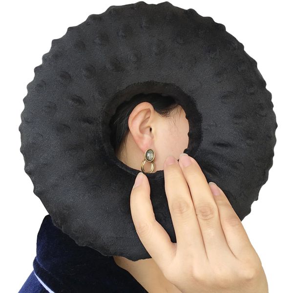 Heal n Hope Ear Pillow Donut Ear Pain Relief Ear Pain Relief Sleep Compression Side Sleepers Headphone Minky Dot Black