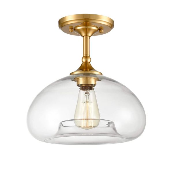 TENGIANTS Modern Brass Semi Flush Mount Ceiling Light Fixture Gold Farmhouse Overhead Light Fixture Clear Glass Globe Ceiling Light for Hallway Entryway Bedroom Bathroom Porch