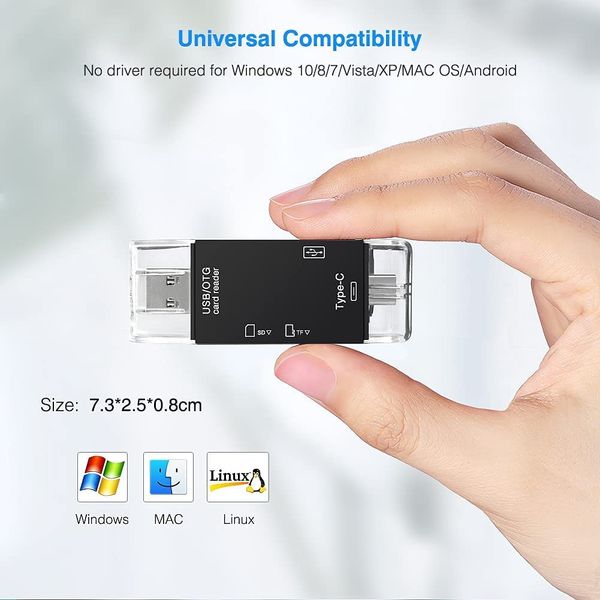 LEIZHAN Memory Card Reader, SD/MicroSD/USB Multi-Card Reader, Ultra High Speed Data Transfer, Compatible with OTG SD/Micro SD Card, Multifunctional, 3-in-1 Type-C, Micro USB Connection, Compatible