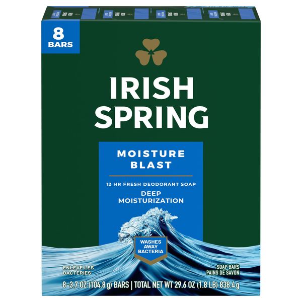 Irish Spring Moisture Blast Bar Soap, 3.75oz 8 Count