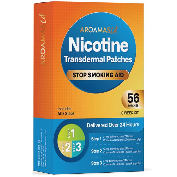 Aroamas Cot Aroamas Nicotine Patches to Help Quit Smoking, Stop Smoking - Delivered Over 24 Hours Transdermal System Aids That Work | Steps 1, 2, and 3 56 (8 Week Kit)