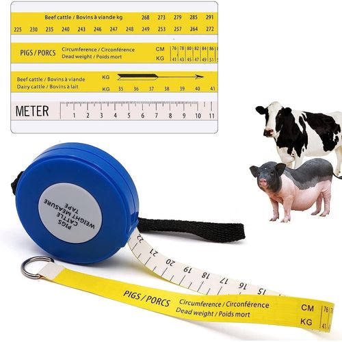 PROBEEALLYU Portable Animal Weight Tape Measure, 250cm Fibreglass Blade, Push Button Lock, Body Weight Measuring Tape for Pig, Simmental, Holstein, Zebu Cattle, Dieting Measure