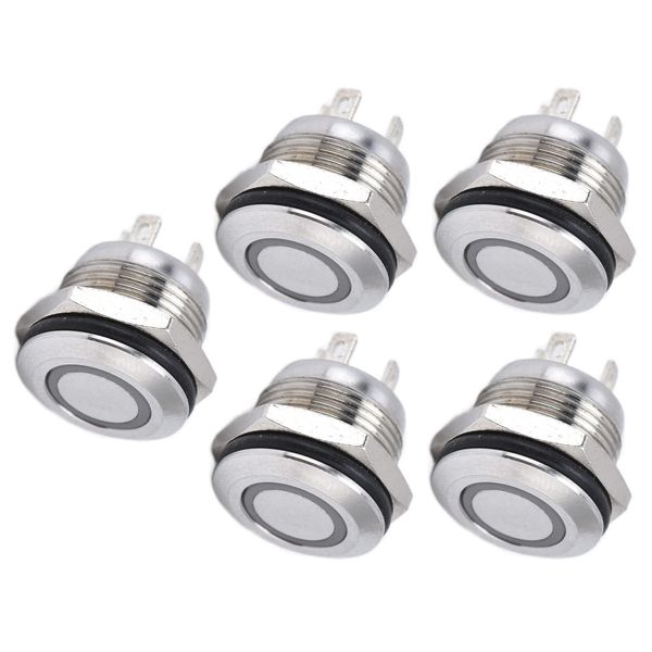 5Pcs 12mm Momentary Push Button Switch Wasserdicht Edelstahl Metall Flache Oberseite Auto Reset Ultradünne Schraubklemme(DC3~6V Weiß) Steuerschalter