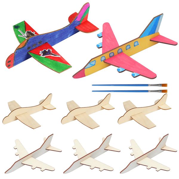 24 Pack DIY Wood Planes, Mini Airplane Paint and Decorate Wooden Airplane Craft Kits with Decorate Tools for Kids School Craft Decor Projects