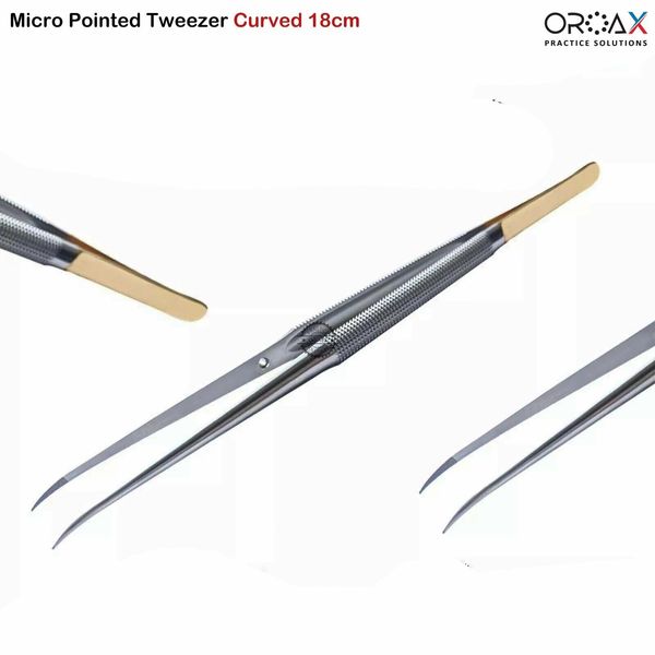 Micro Pointed Tweezer 18cm Microsurgery Trimming Curved Tip Dental Instruments