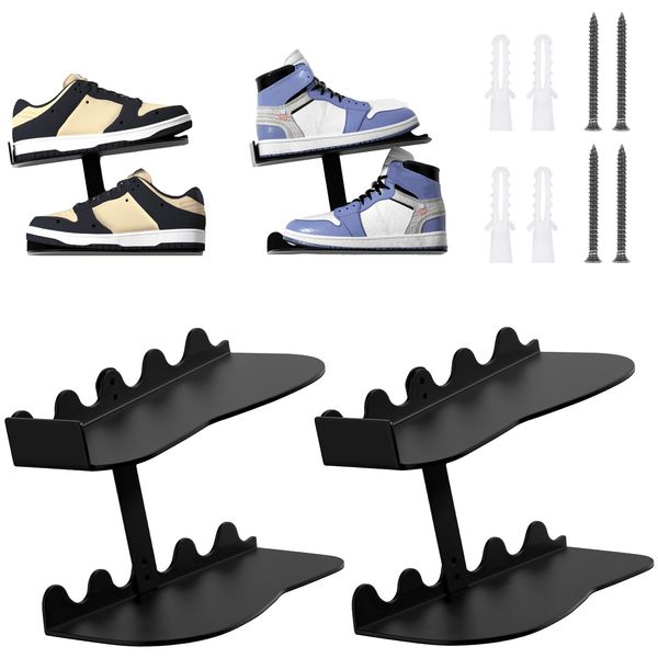 Bingyouth Schuhregal zur Wandmontage Schwebend Wandhalter Metall Schuh Regal Display Schuhablage Schuhregal Ausstellungsständer für Wohnzimmer Schlafzimmer Display Riser Schwarz 2 Stück
