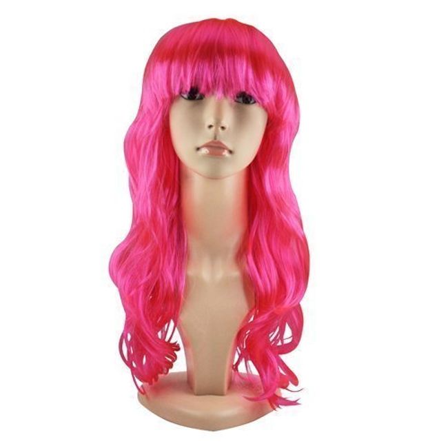 Accessotech Women's Sexy Long Curly Fancy Dress Wigs Cosplay Costume Ladies Full Wig Party Pink