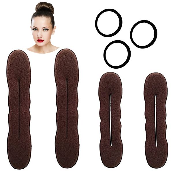 Styla Hair Magic Bun Maker (2 Small, 2 Large) Foam Sponge Bun Shaper Hair Accessories (Brunette)