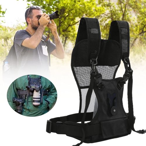 Dual Camera Harness, Nylon Multi Carrying Chest Vest System with Breathable Comfortable Shoulder Adjustable Vest Chest Phone Holder for Photographer, Hiking, Climbing, Travel