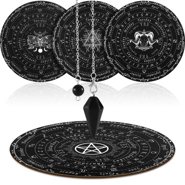 Lewtemi 4 Pieces Pendulum Board Dowsing Divination Board 7.9 inch Metaphysical Message Board with Pendulum Crystal Necklace Metaphysical Witchcraft Supplies Divination Tools Wiccan Altar Supplies