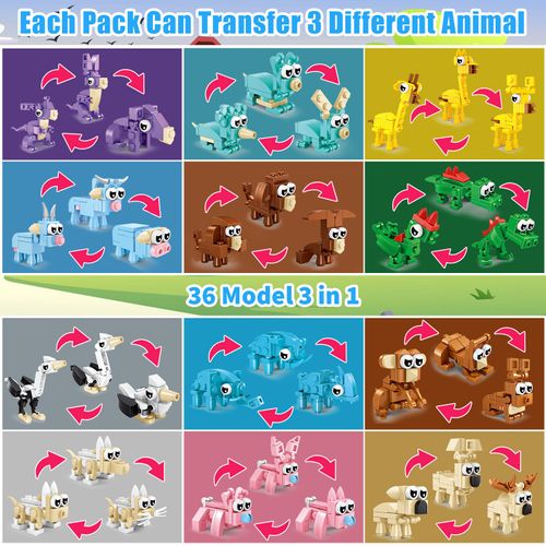 MXTOY Party Favors for Kids 12 Pack Animals Building Block Toy Building Set for Birthday, Goodie Bag Stuffers, Classroom Prizes, Valentine’s Day, Easter Gift for Boys Girls Ages 6-12+