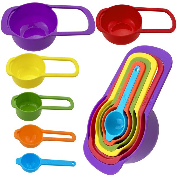 2 Set Measuring Cup and Spoon,Food Grade Multicolor Space Saving Stackable Baking Tools,for Ingredient Kitchen Baking Cooking Baking Tool Multicolor(12PCS)