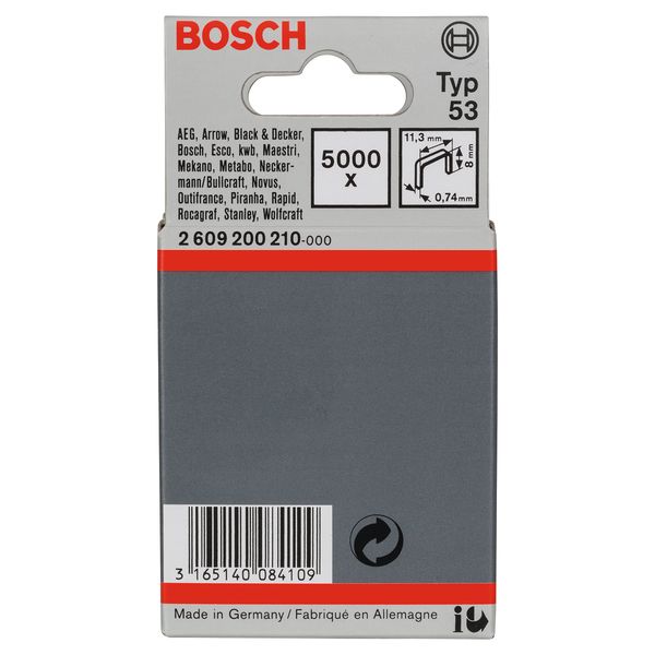 Bosch Fine Wire Staple Type 53 (Textiles, Carton, 114mm x 0.74mm x 8mm, Accessories for Joining)