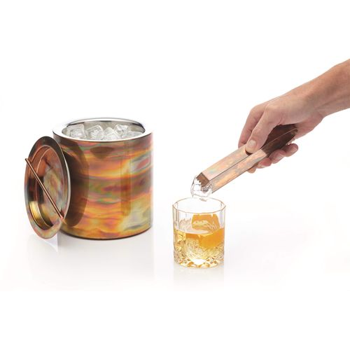 BarCraft Stainless Steel Ice Bucket with Lid and Tongs, 1.5 Litres (2.5 Pints), Copper Finish