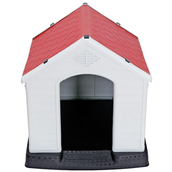 Red 32" Dog House Durable Plastic Weatherproof Air Vents Dog Pet House Outdoor