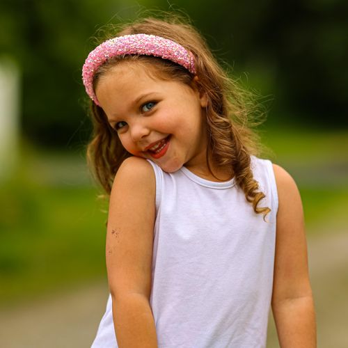 FROG SAC Headbands for Girls - Pink Sequin Padded Head Bands for Kids, Sparkly Toddler Headband, Puffy Sparkle Beaded Hair Band Accessories, Easter Basket Fillers Stocking Stuffers