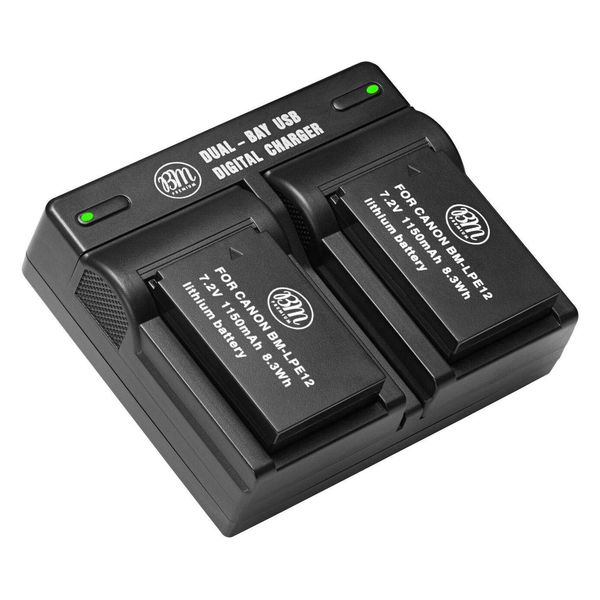 BM Premium 2-Pack of LP-E12 Batteries and USB Dual Battery Charger for Canon EOS-M, EOS M2, EOS M10, EOS M50, EOS M50 Mark II, EOS M100, EOS M200, SX70 HS, Rebel SL1 Digital Cameras