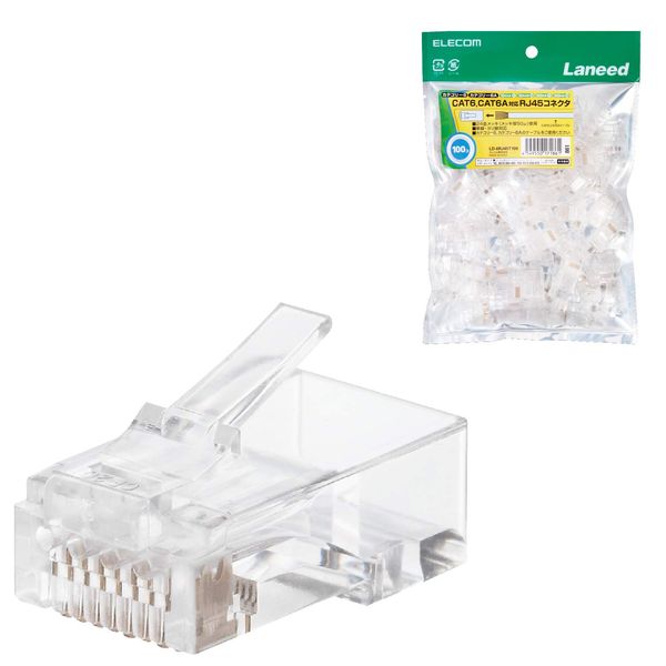 Elecom RJ45 Connector, Compatible with CAT6 and CAT6A, Supports Single Wire and Yoli Wire, 100 Pieces, LD-6RJ45T100RJ45 Connectors (Pack of 100)