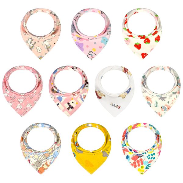 GRPSKCOS Baby Bandana Drooling Bibs- 10 Pack Dribble Teething Bibs with Adjustable Snaps for Unisex Newborn Boys Girls Soft and Absorbent (02 Multicolor②(10 Pack))